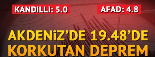 Akdeniz'de 5.0 büyüklüğünde deprem