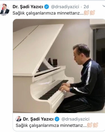 Başkan Dr. Şadi Yazıcı’Dan Sağlık Çalışanlarına Sosyal Medyadan Mini Piyona Konseri İle Destek
