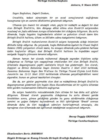 Cumhurbaşkanı Erdoğan’In Birleşik Krallık Başbakanı Johnson’A Mektup Gönderdi
