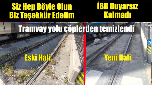 Tramvay yolu çöplerden temizlendi