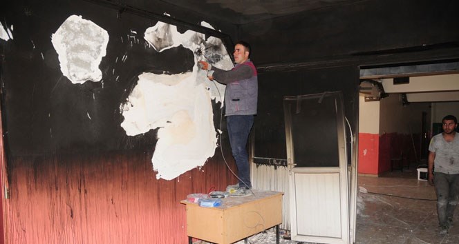 Yakılan okullarda tadilat çalışması